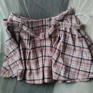 Artka pink plaid poly/acrylic/wool blend mini skirt Sz S